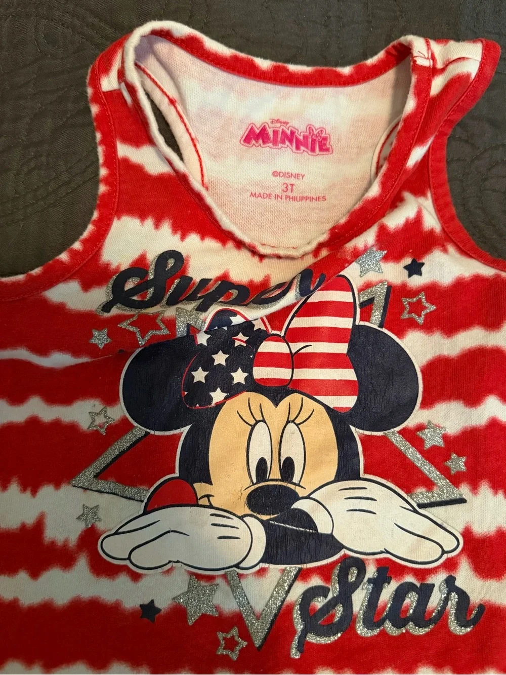 Vintage Disney Minnie Mouse Toddler Tank Lace Dress Tie Dye USA Patriotic 3T